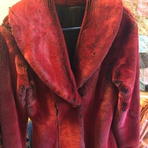 Unlined Red Faux Fur Coat Size Medium